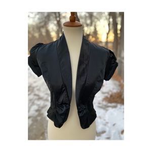 Black Satin Ruffle Bolo Jacket Shrug Y2K